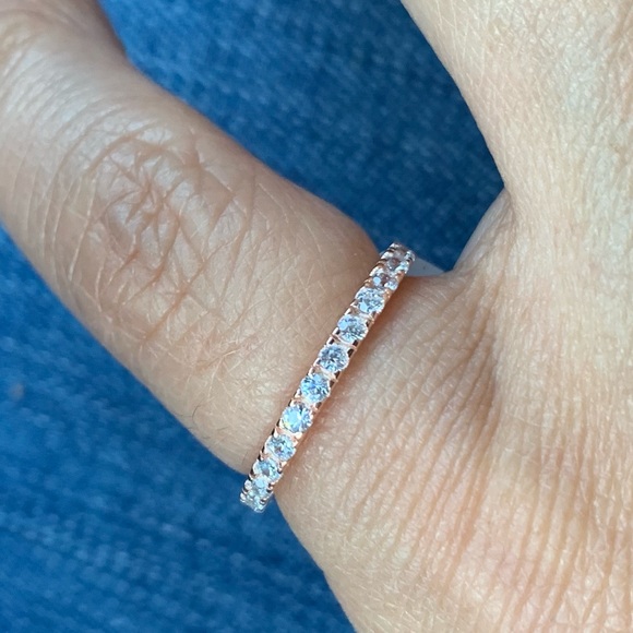 Rose Gold Plated Plated CZ Inlay Eternity Band - Picture 2 of 8